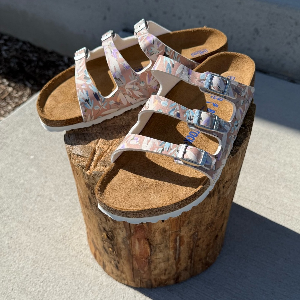 Birkenstock Florida Fresh in Floral Fades Crystal Rose, size 40, narrow
